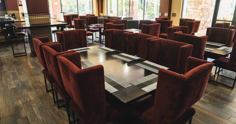 Large private event table set inside the restaurant