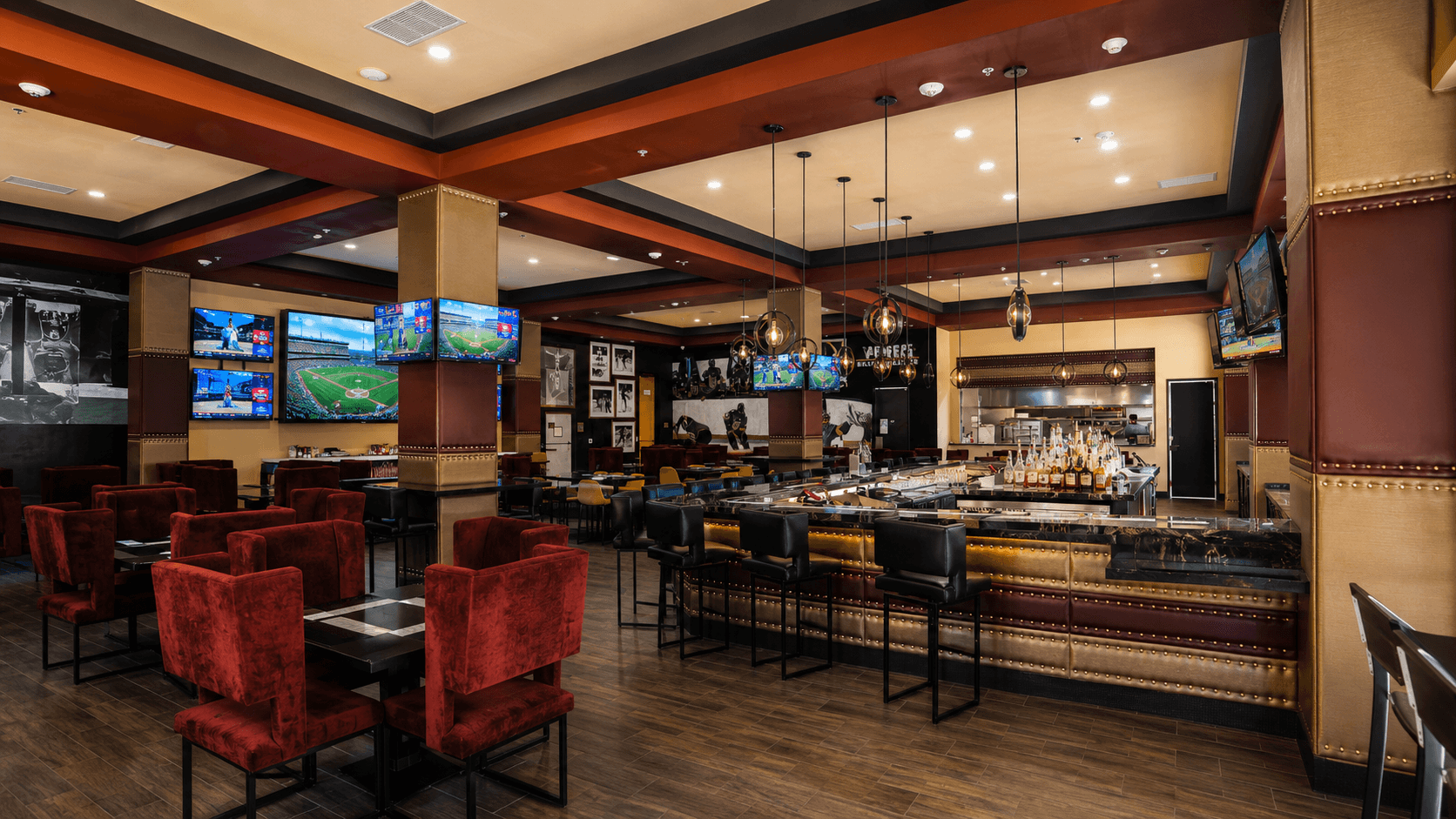 Tuscan Cove interior bar with big screens and bar seating